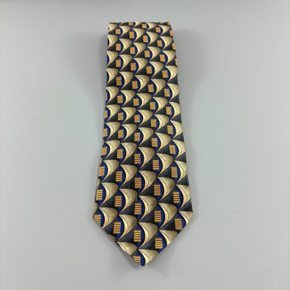 Louis Roth Navy Blue / Tan Geometric Men's Extra Long Tie 4" x 62"